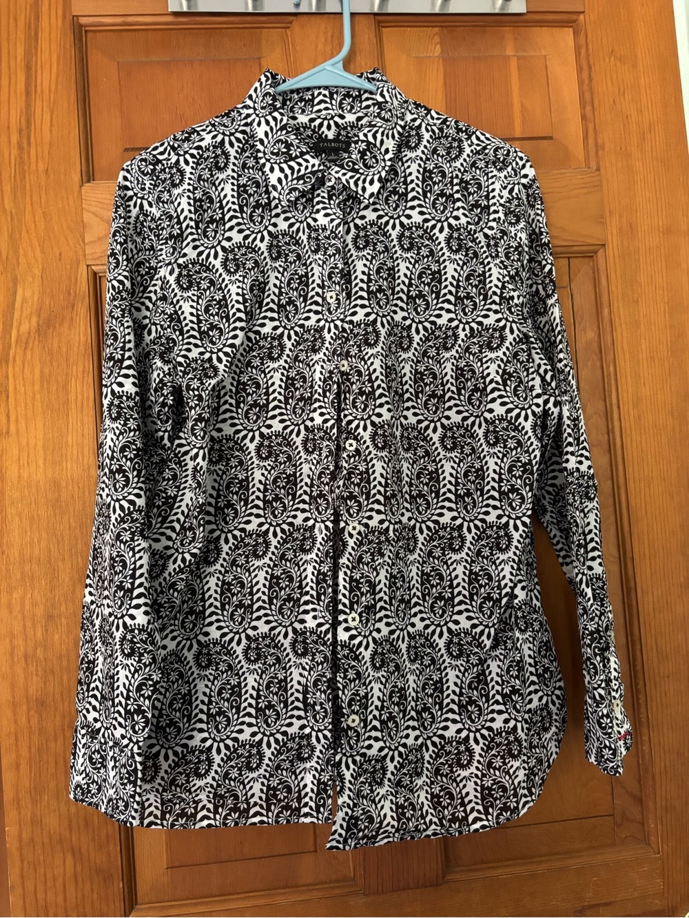 Talbots Black and White Floral-Scroll Button-Up Shirt